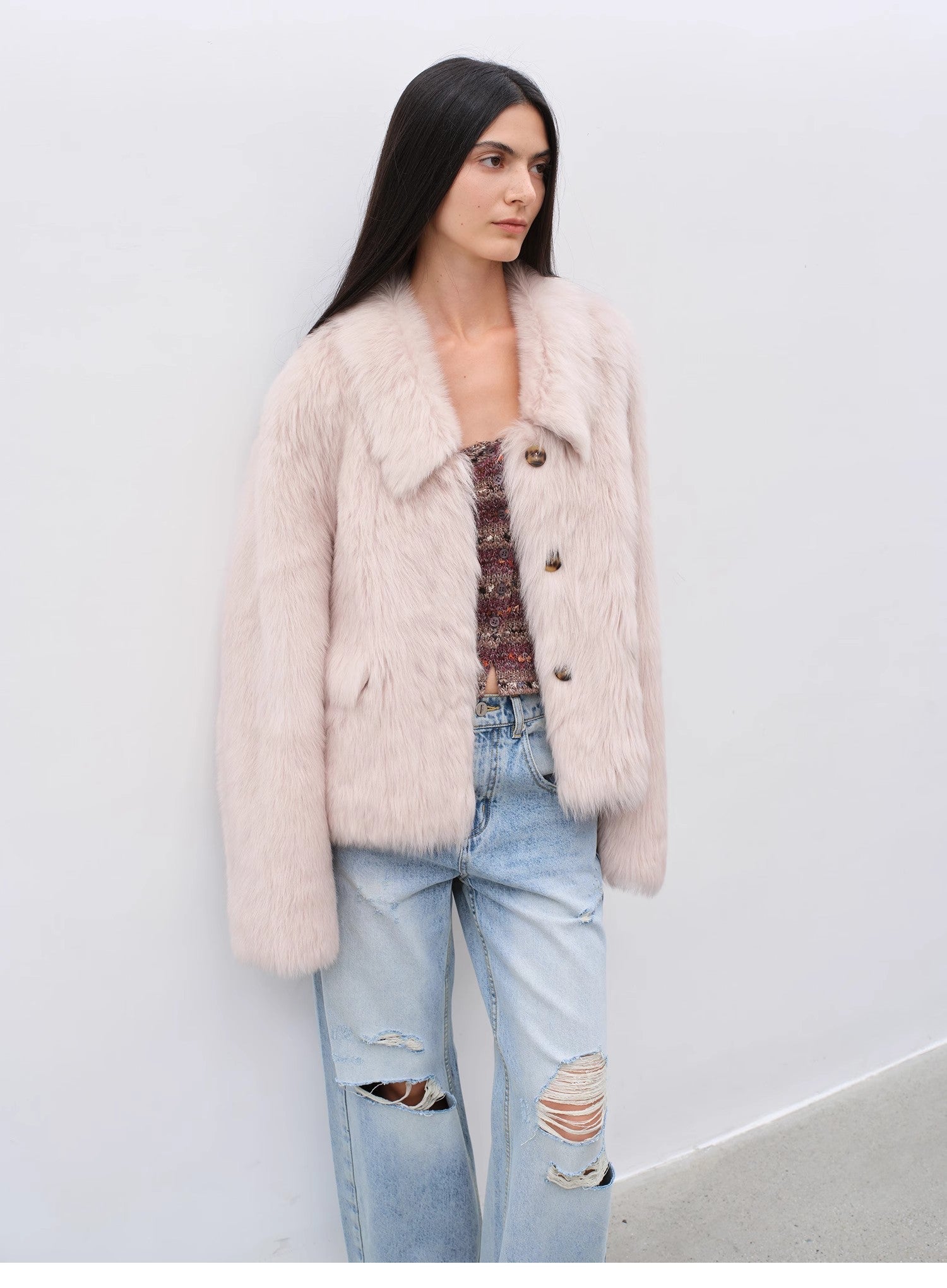 "Dream Walk" long lapel Tuscan wool sheepskin short fur coat for women - variant_title