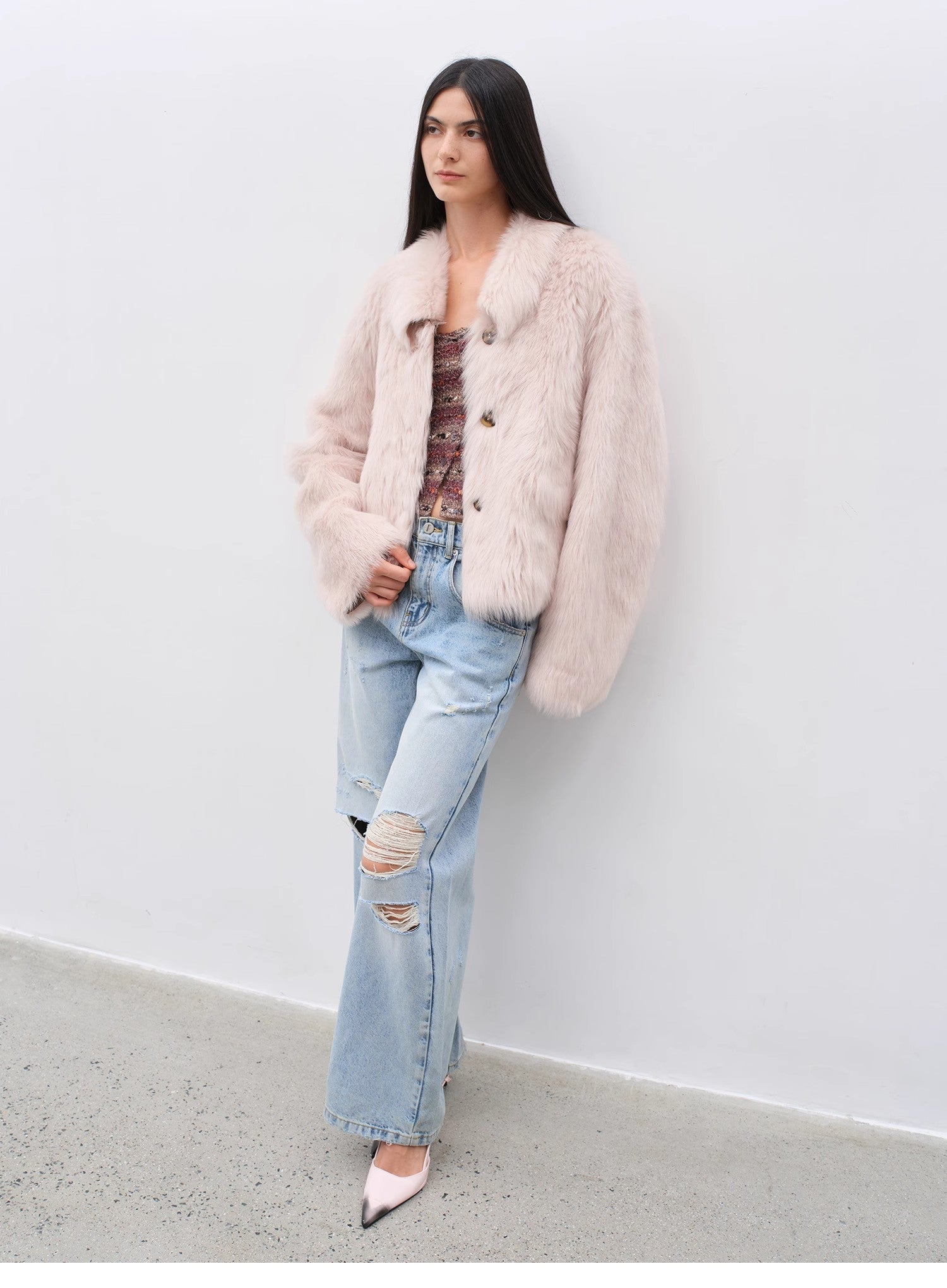 "Dream Walk" long lapel Tuscan wool sheepskin short fur coat for women - variant_title