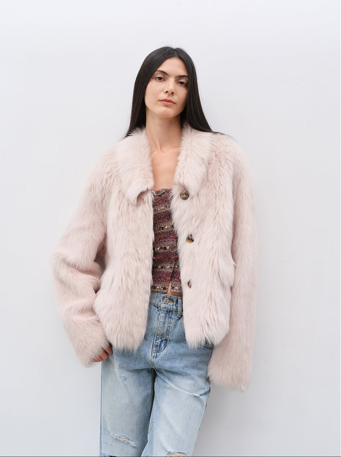 "Dream Walk" long lapel Tuscan wool sheepskin short fur coat for women - variant_title