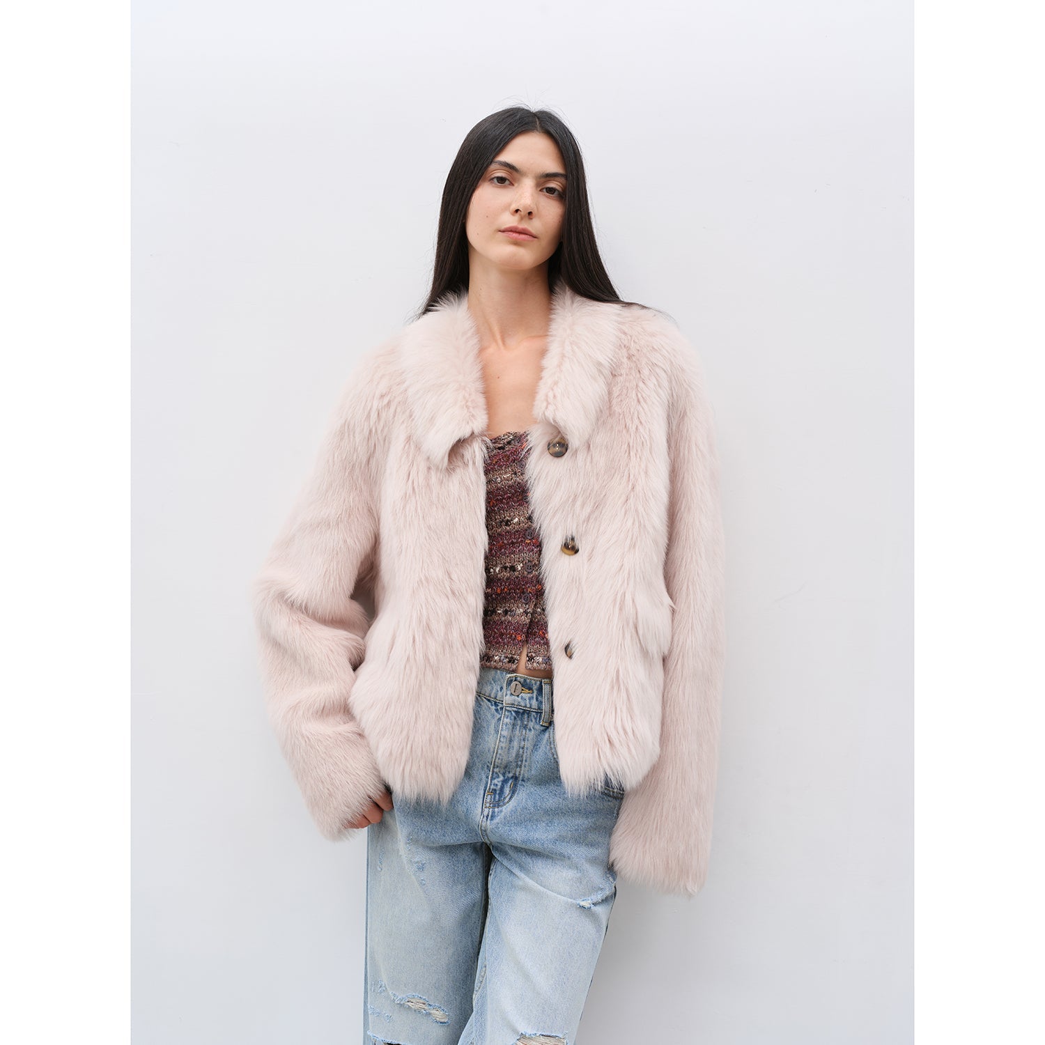 "Dream Walk" long lapel Tuscan wool sheepskin short fur coat for women - variant_title