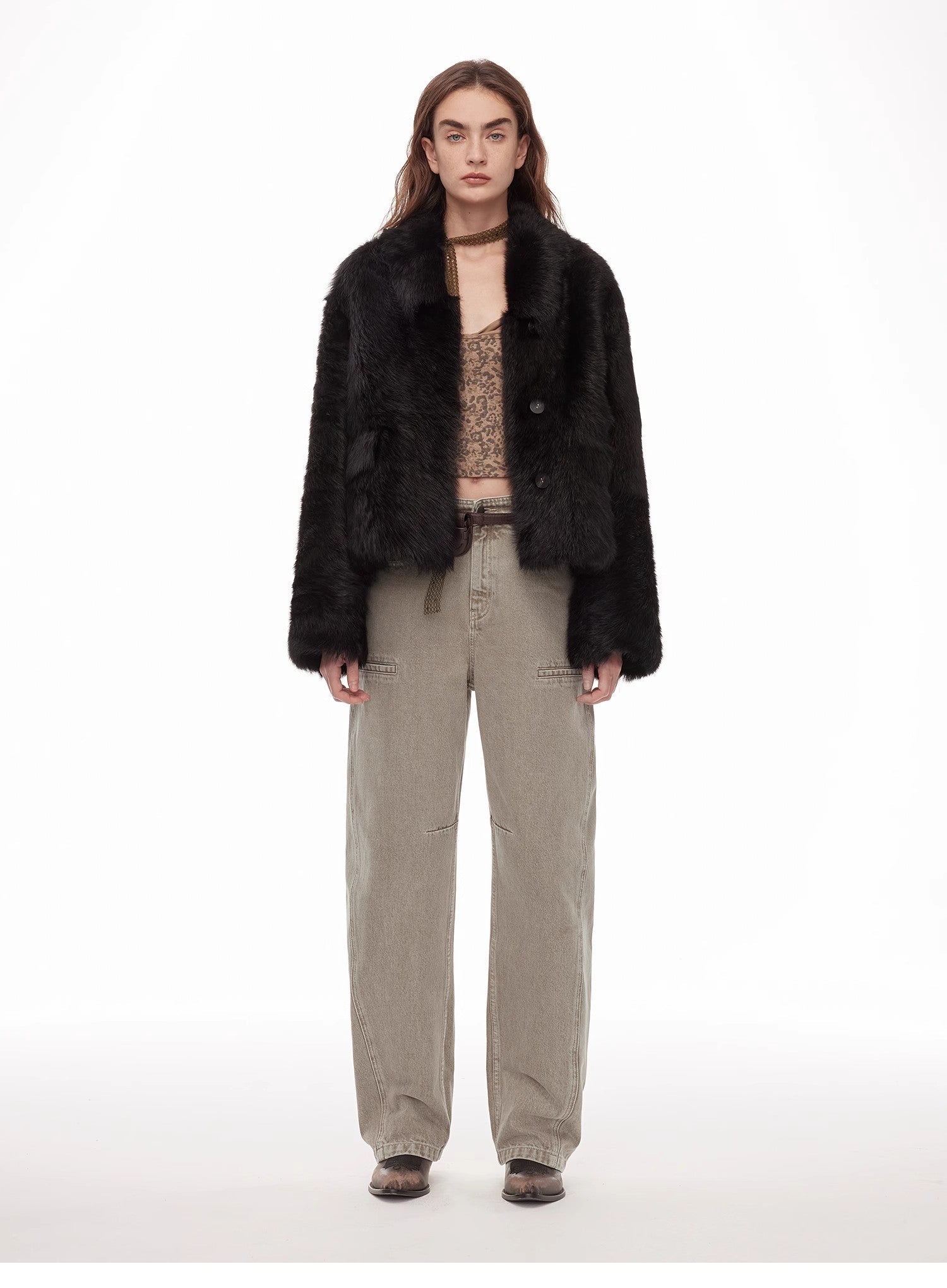 "Dream Walk" long lapel Tuscan wool sheepskin short fur coat for women - variant_title