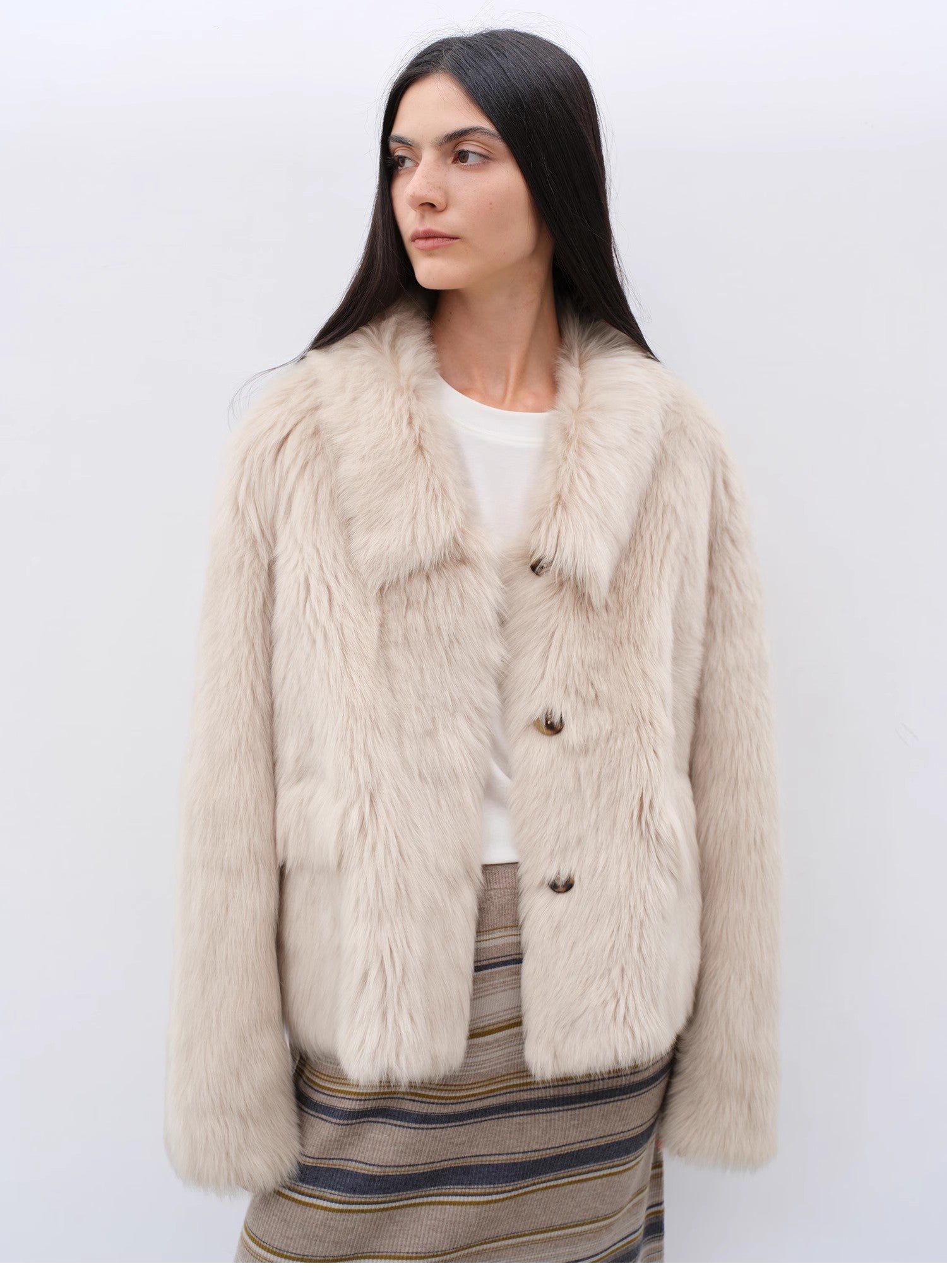 "Dream Walk" long lapel Tuscan wool sheepskin short fur coat for women - variant_title