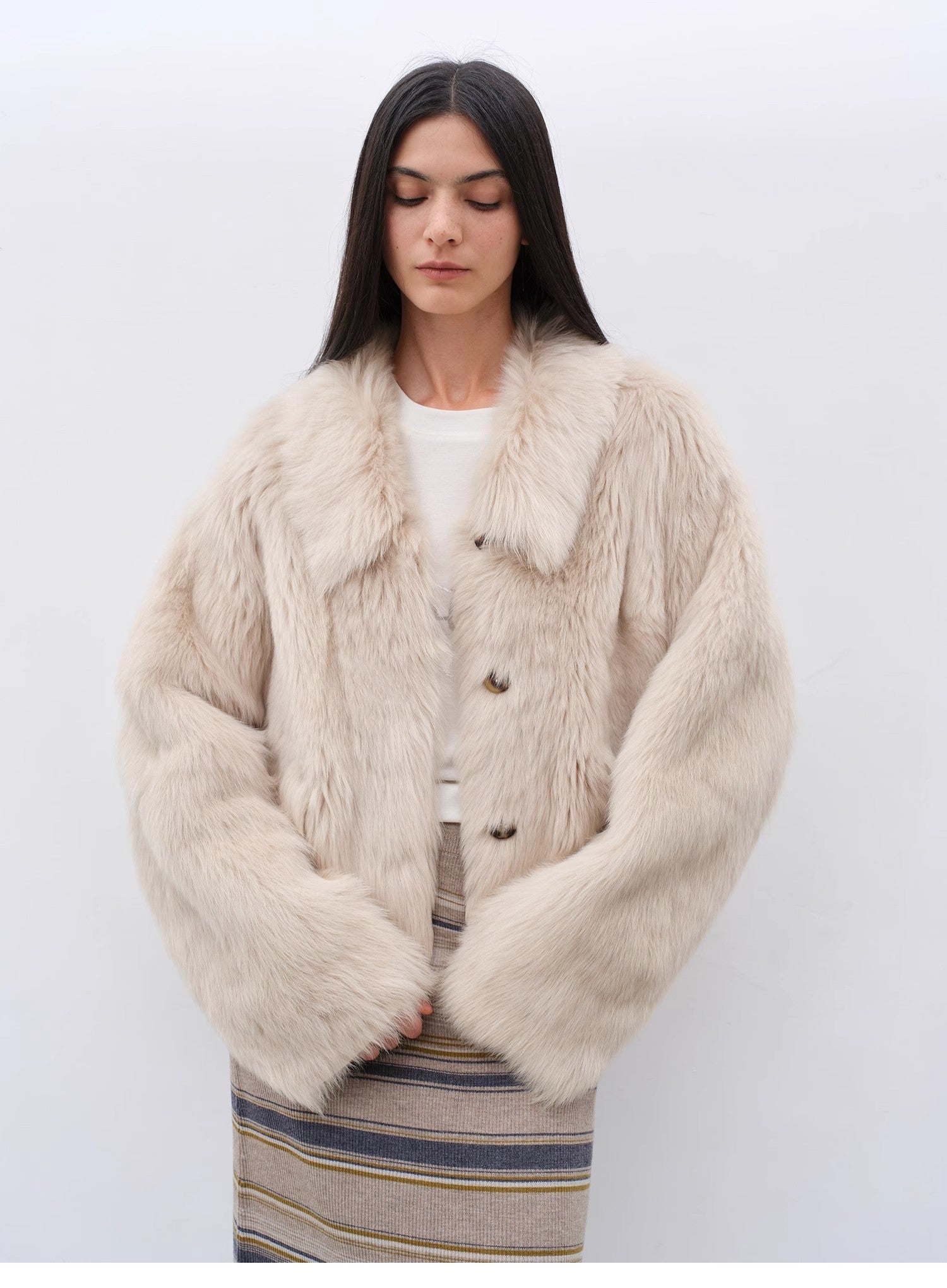 "Dream Walk" long lapel Tuscan wool sheepskin short fur coat for women - variant_title