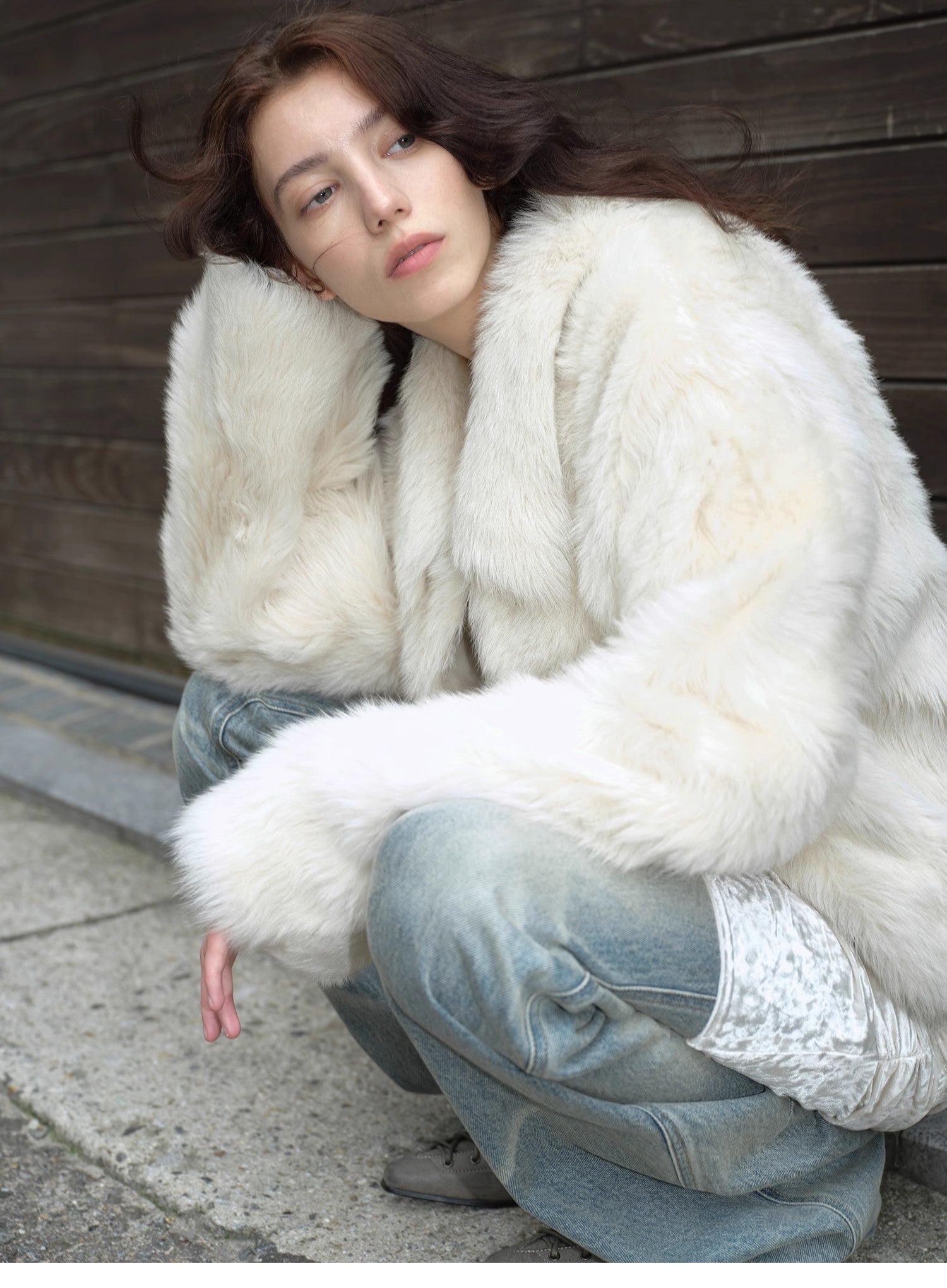 "Dream Walk" long lapel Tuscan wool sheepskin short fur coat for women - variant_title