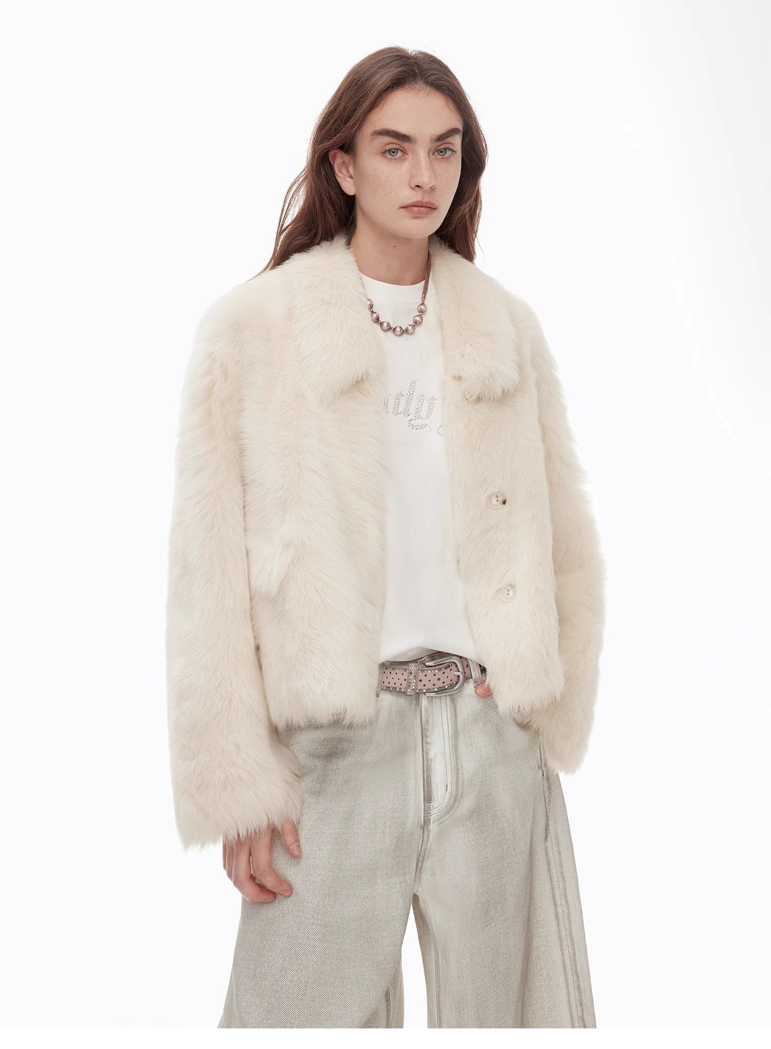 "Dream Walk" long lapel Tuscan wool sheepskin short fur coat for women - variant_title