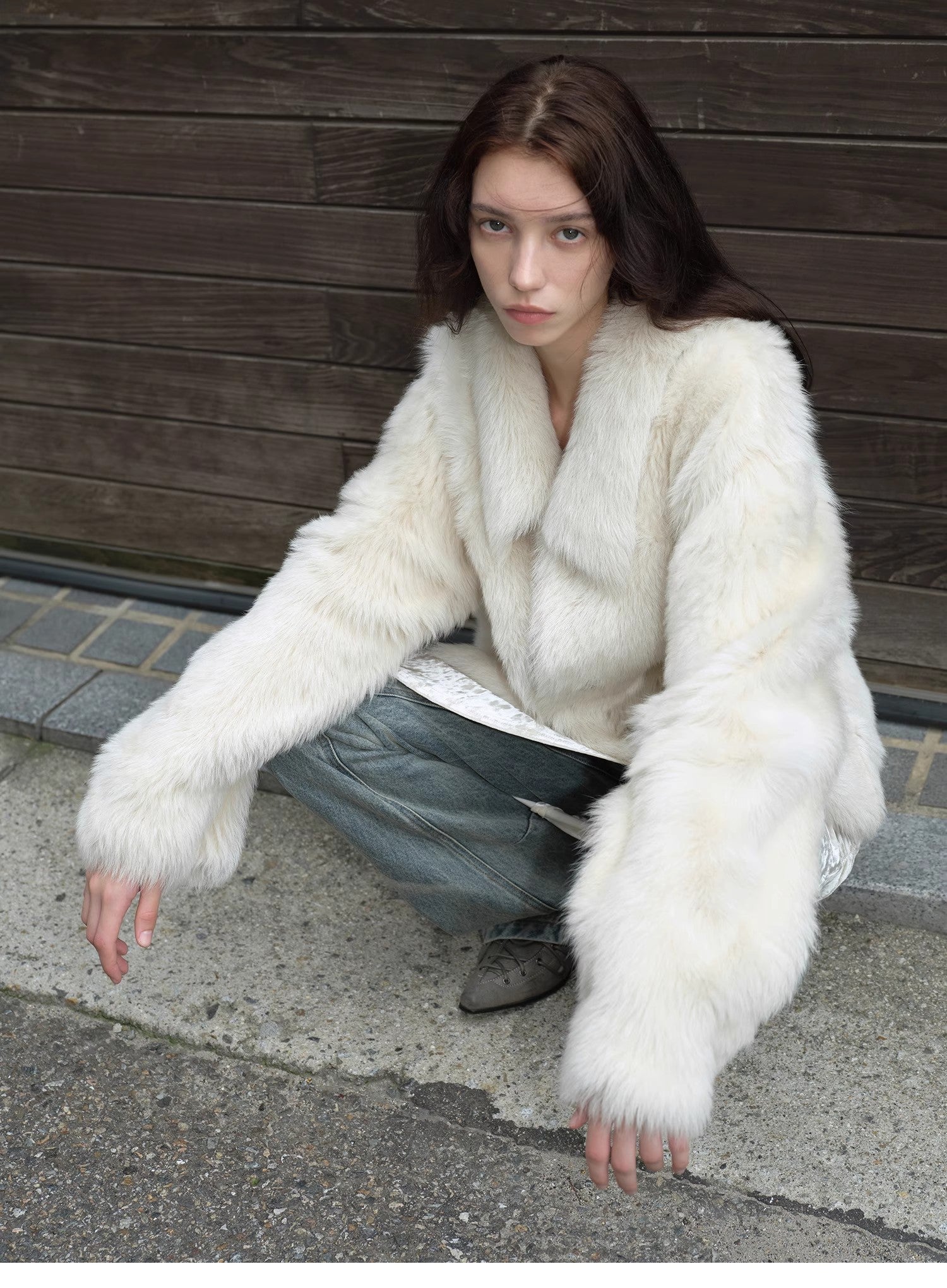 "Dream Walk" long lapel Tuscan wool sheepskin short fur coat for women - variant_title