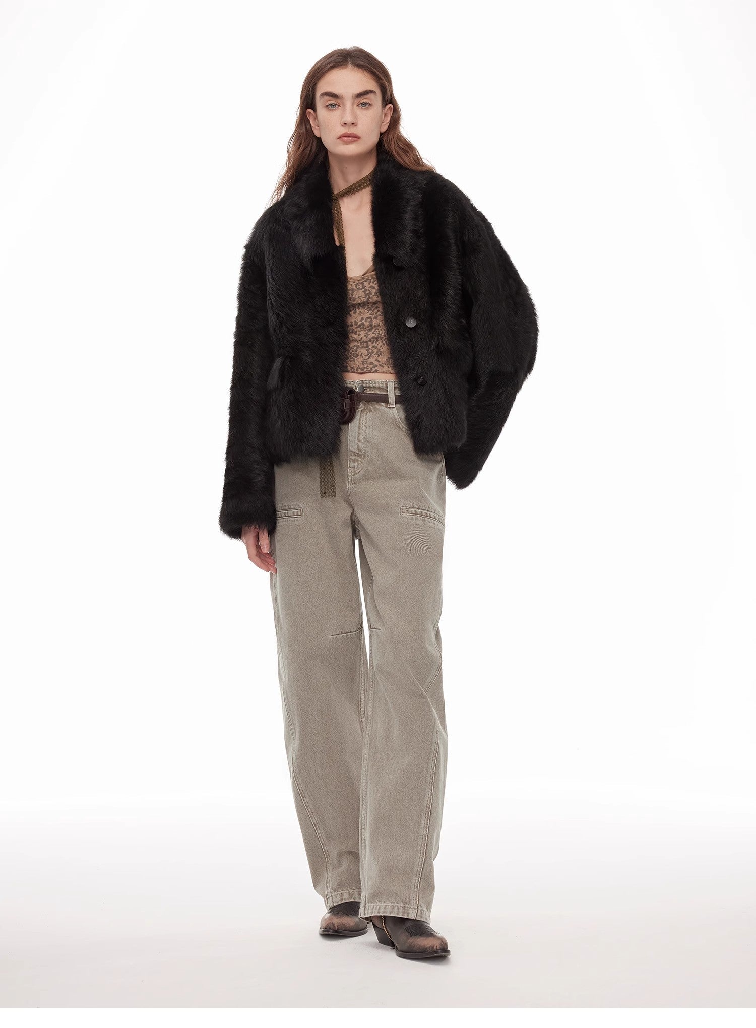 "Dream Walk" long lapel Tuscan wool sheepskin short fur coat for women - variant_title