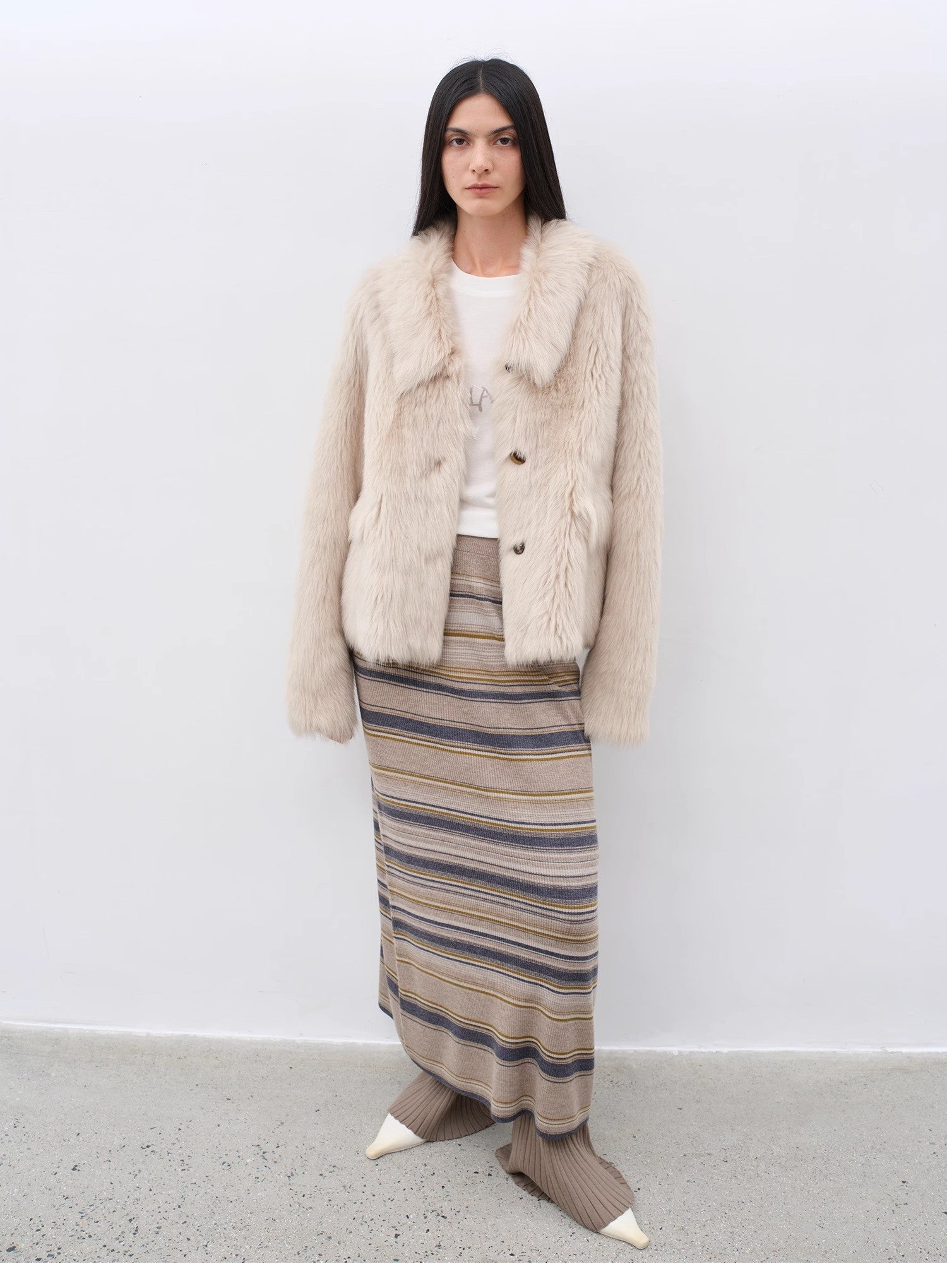 "Dream Walk" long lapel Tuscan wool sheepskin short fur coat for women - variant_title