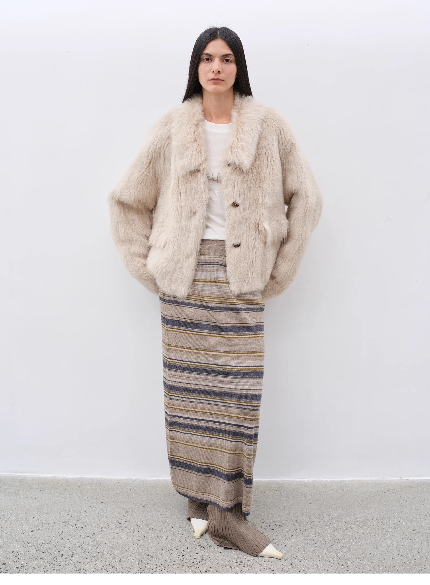 "Dream Walk" long lapel Tuscan wool sheepskin short fur coat for women - variant_title
