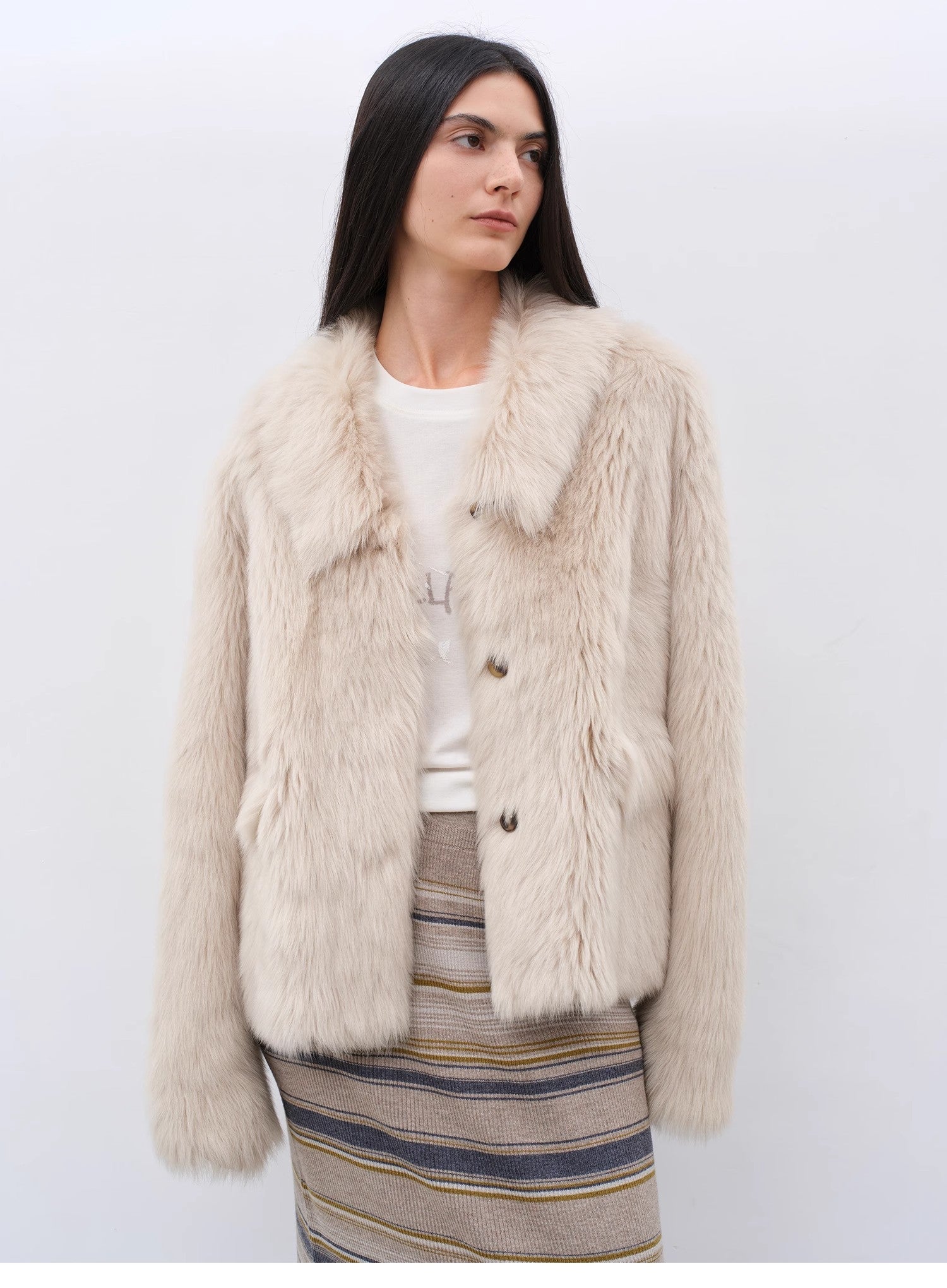 "Dream Walk" long lapel Tuscan wool sheepskin short fur coat for women - variant_title