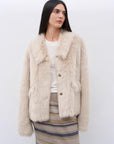 "Dream Walk" long lapel Tuscan wool sheepskin short fur coat for women - variant_title