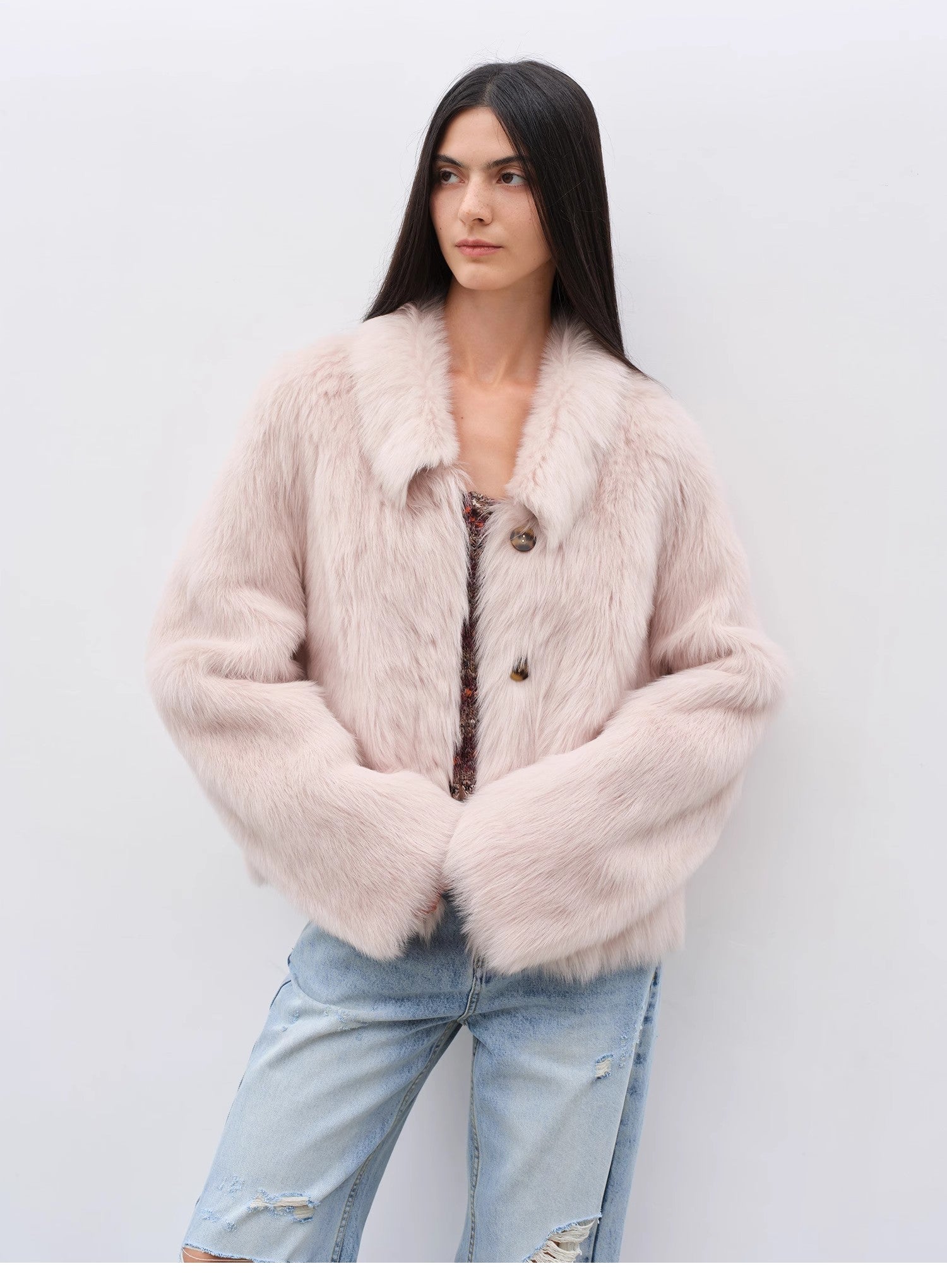 "Dream Walk" long lapel Tuscan wool sheepskin short fur coat for women - variant_title