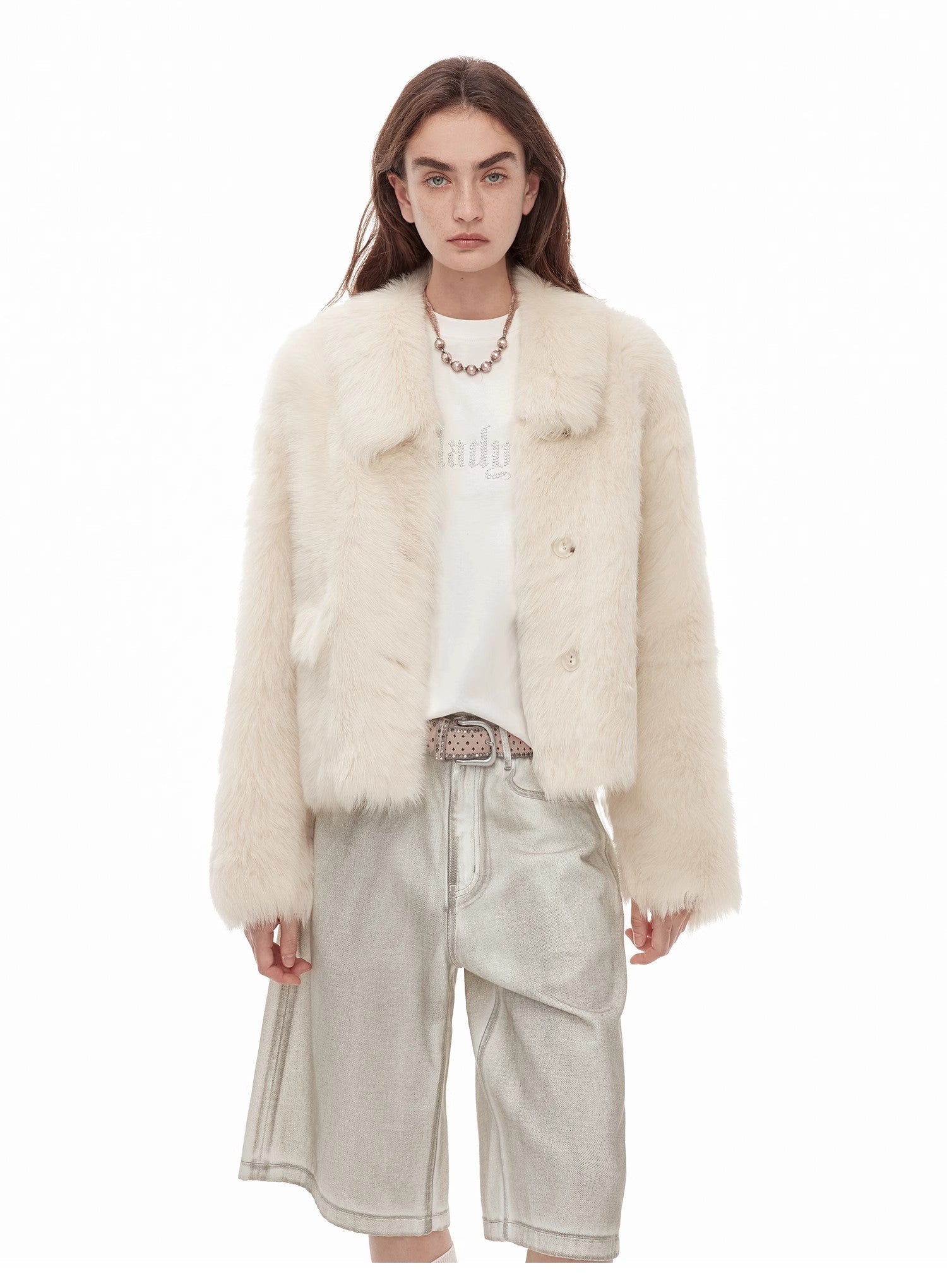 "Dream Walk" long lapel Tuscan wool sheepskin short fur coat for women - variant_title