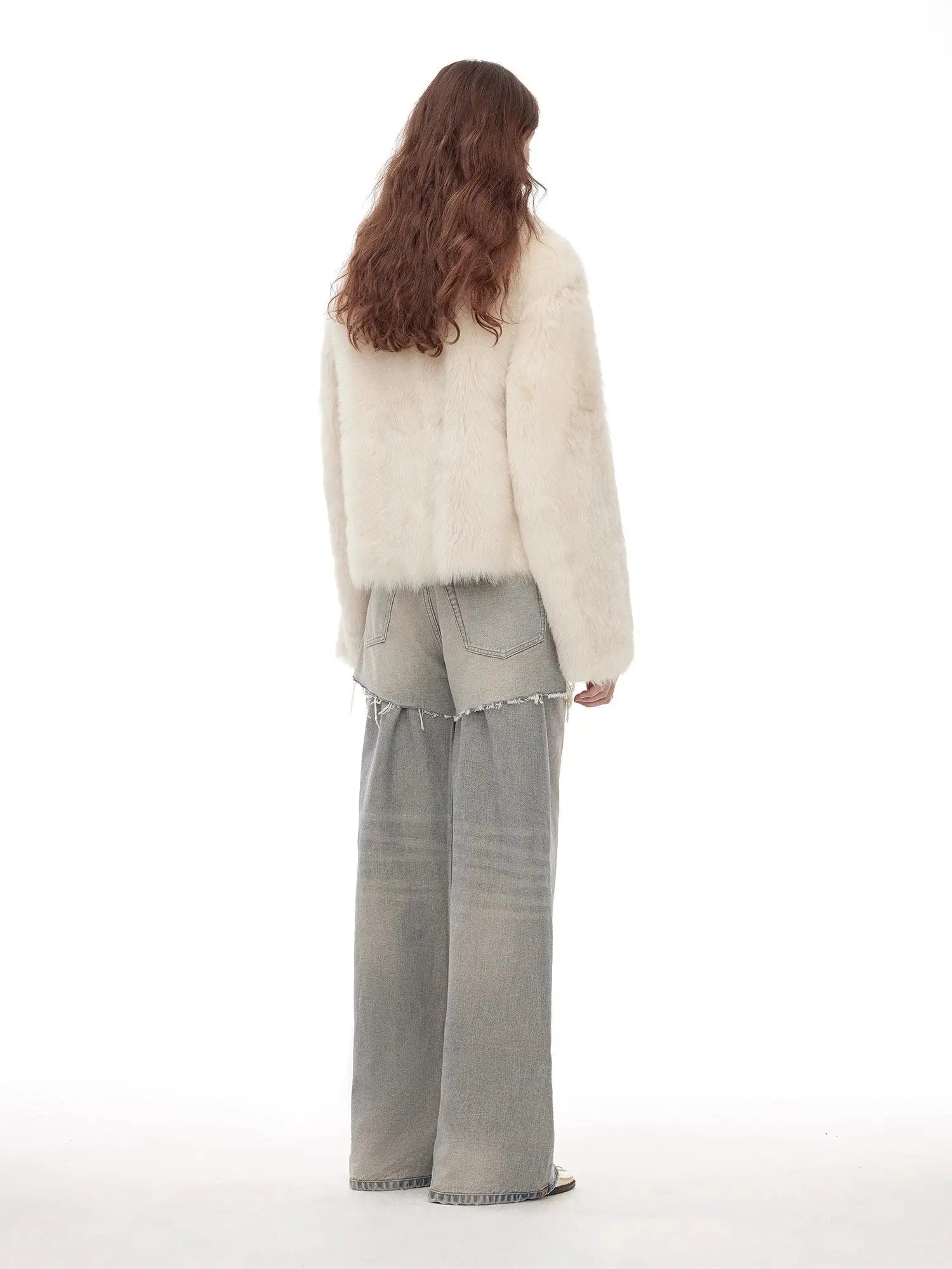 Dream Walk milky white Toscana shearling short coat, back view