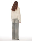Dream Walk milky white Toscana shearling short coat, back view