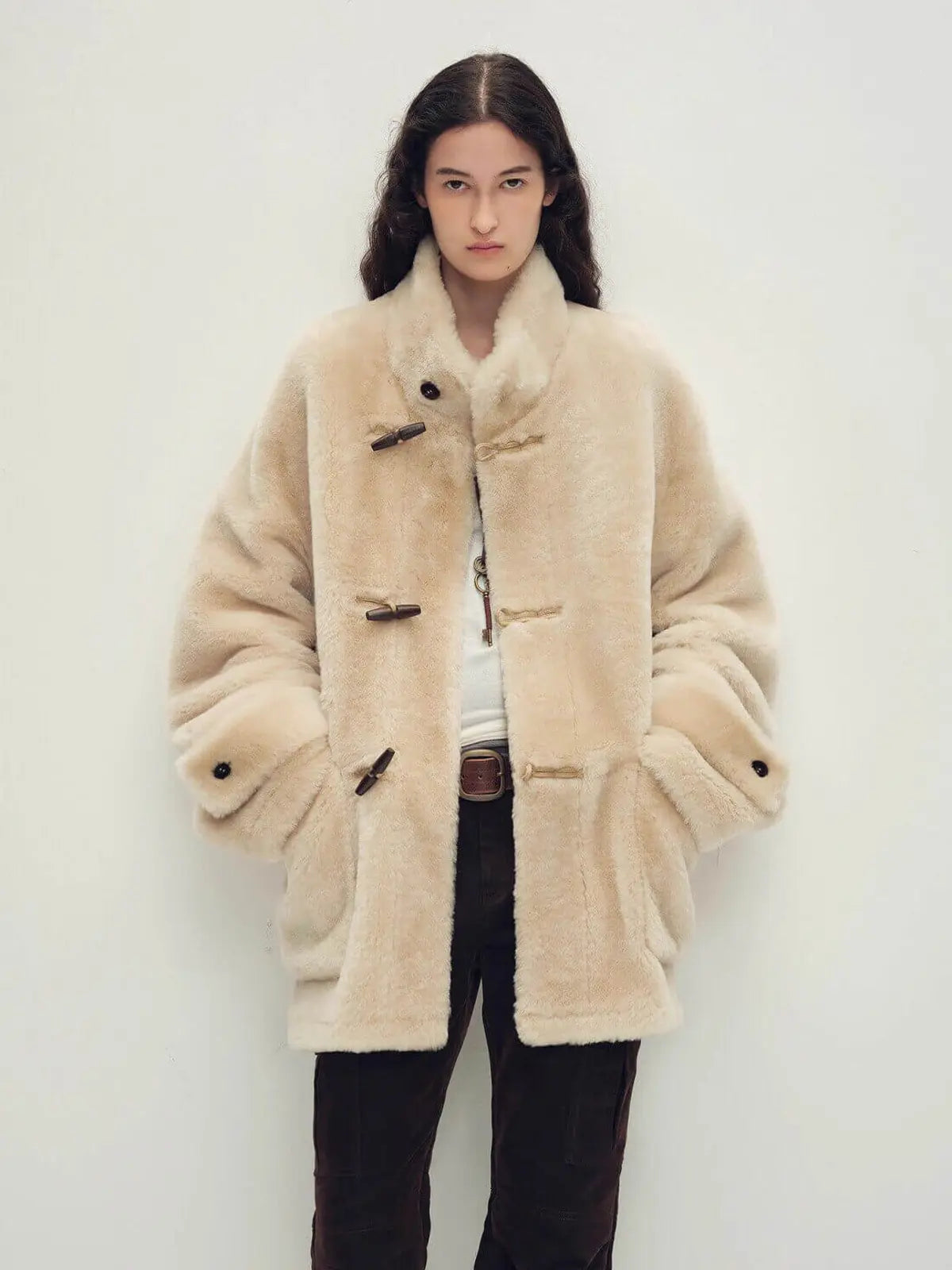 Dreamer long stand-collar sheepskin jacket product image 02
