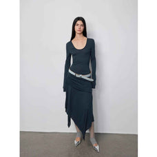 "Dreamy Ball" Lightweight and Breathable 100% Wool / U - neck Irregular Hem Long Dress for Women - variant_title