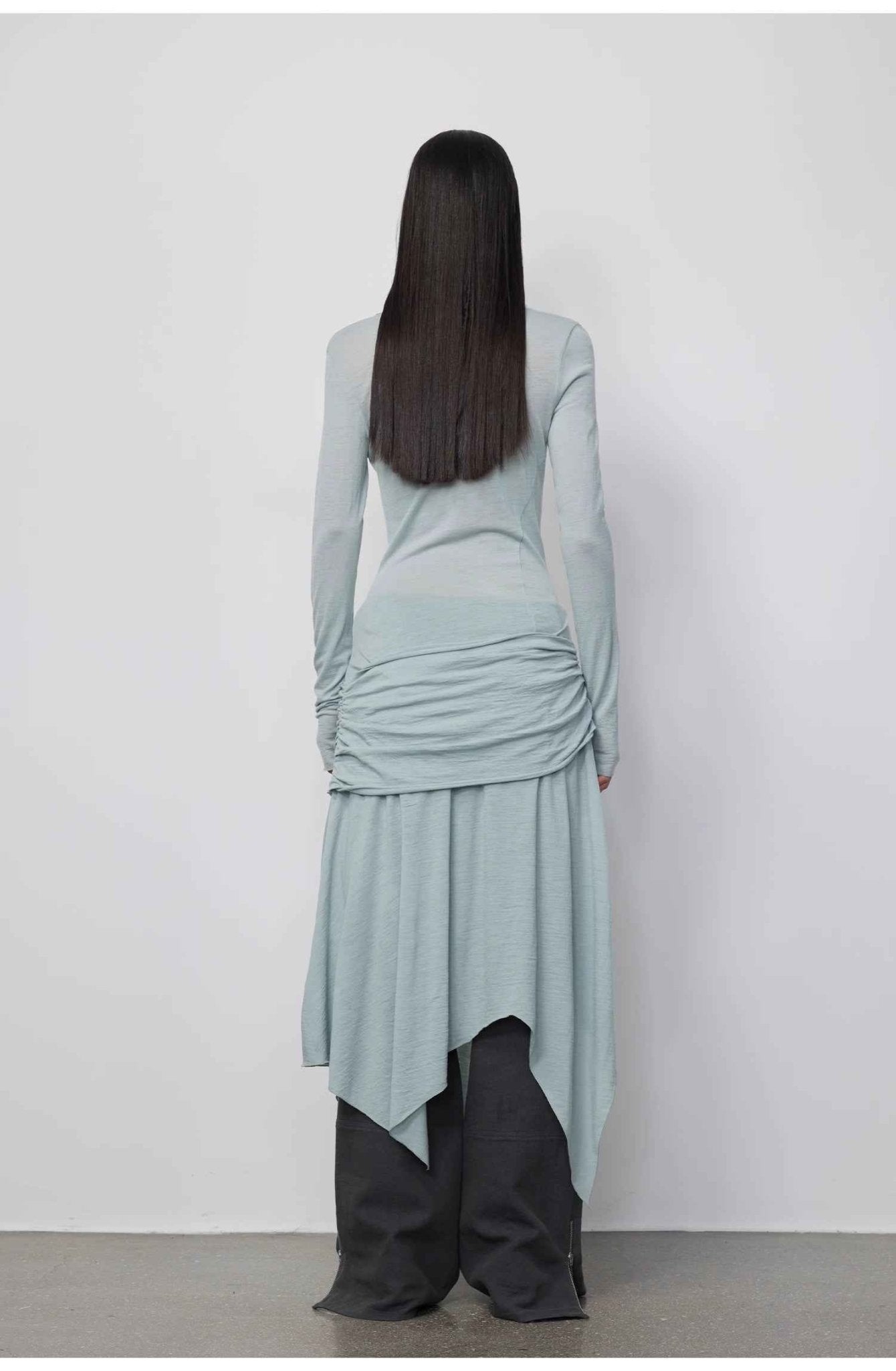 "Dreamy Ball" Lightweight and Breathable 100% Wool / U - neck Irregular Hem Long Dress for Women - variant_title