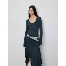 "Dreamy Ball" Lightweight and Breathable 100% Wool / U - neck Irregular Hem Long Dress for Women - variant_title