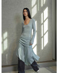 "Dreamy Ball" Lightweight and Breathable 100% Wool / U - neck Irregular Hem Long Dress for Women - variant_title