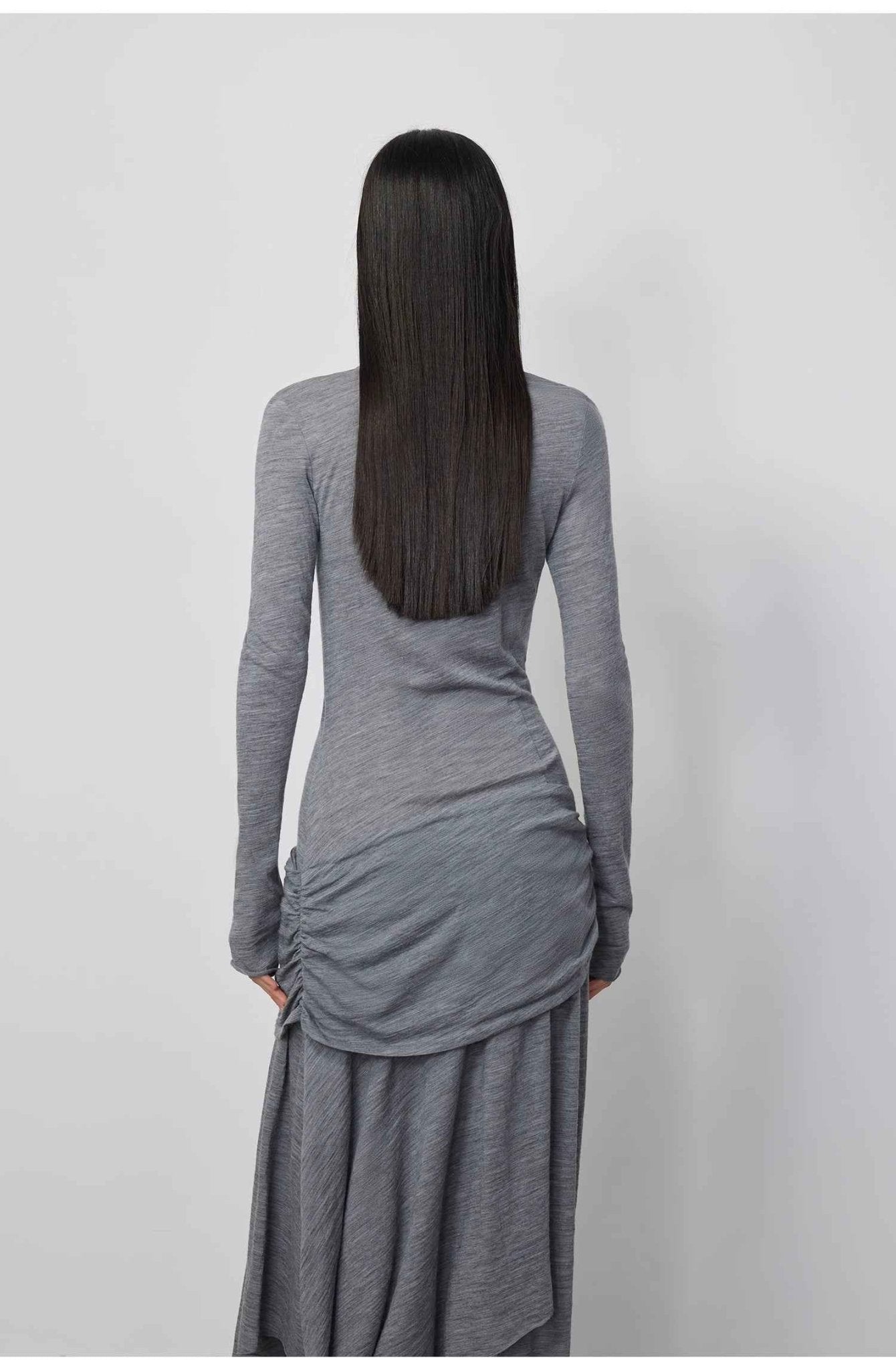 "Dreamy Ball" Lightweight and Breathable 100% Wool / U - neck Irregular Hem Long Dress for Women - variant_title
