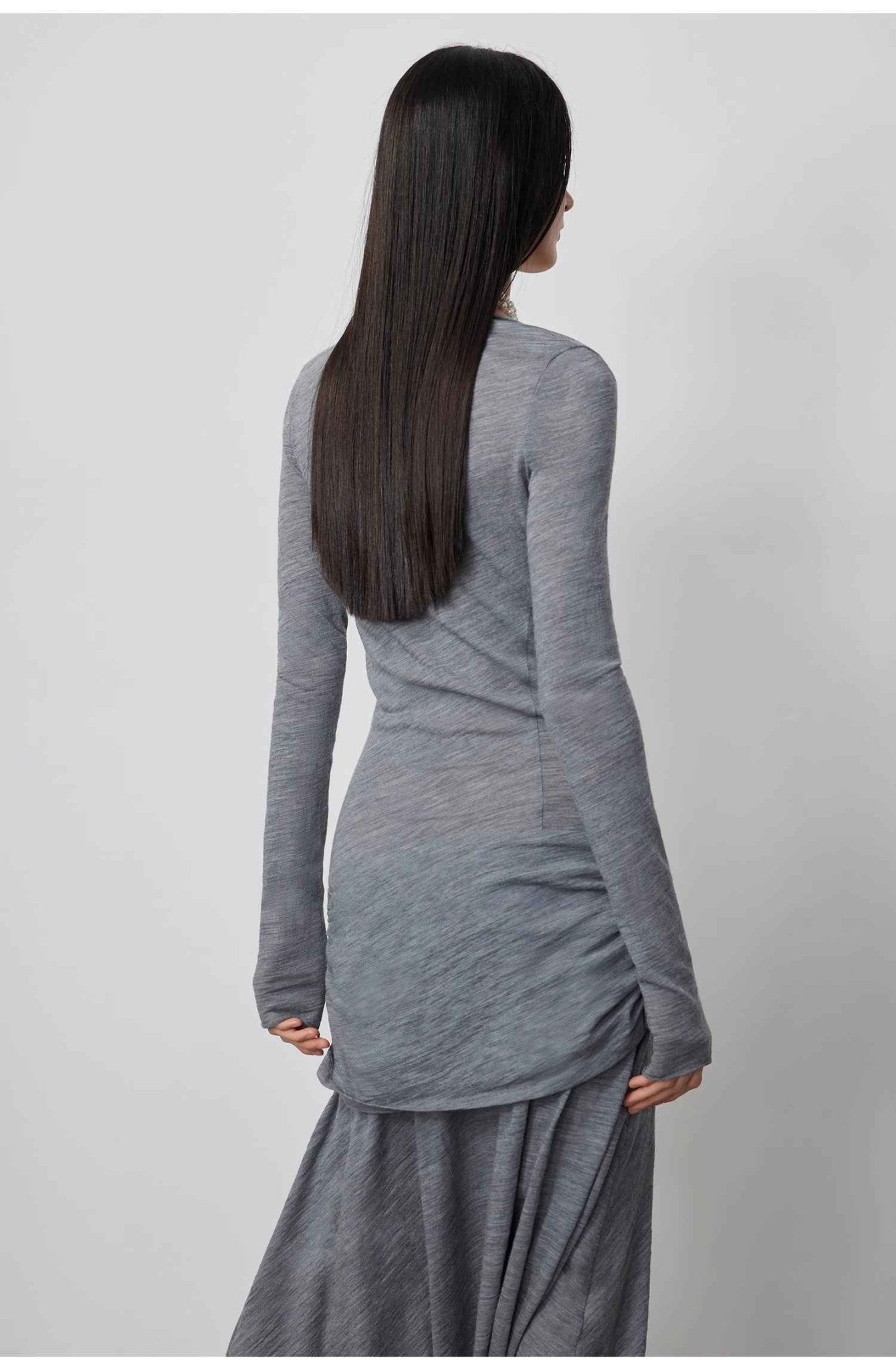 "Dreamy Ball" Lightweight and Breathable 100% Wool / U - neck Irregular Hem Long Dress for Women - variant_title
