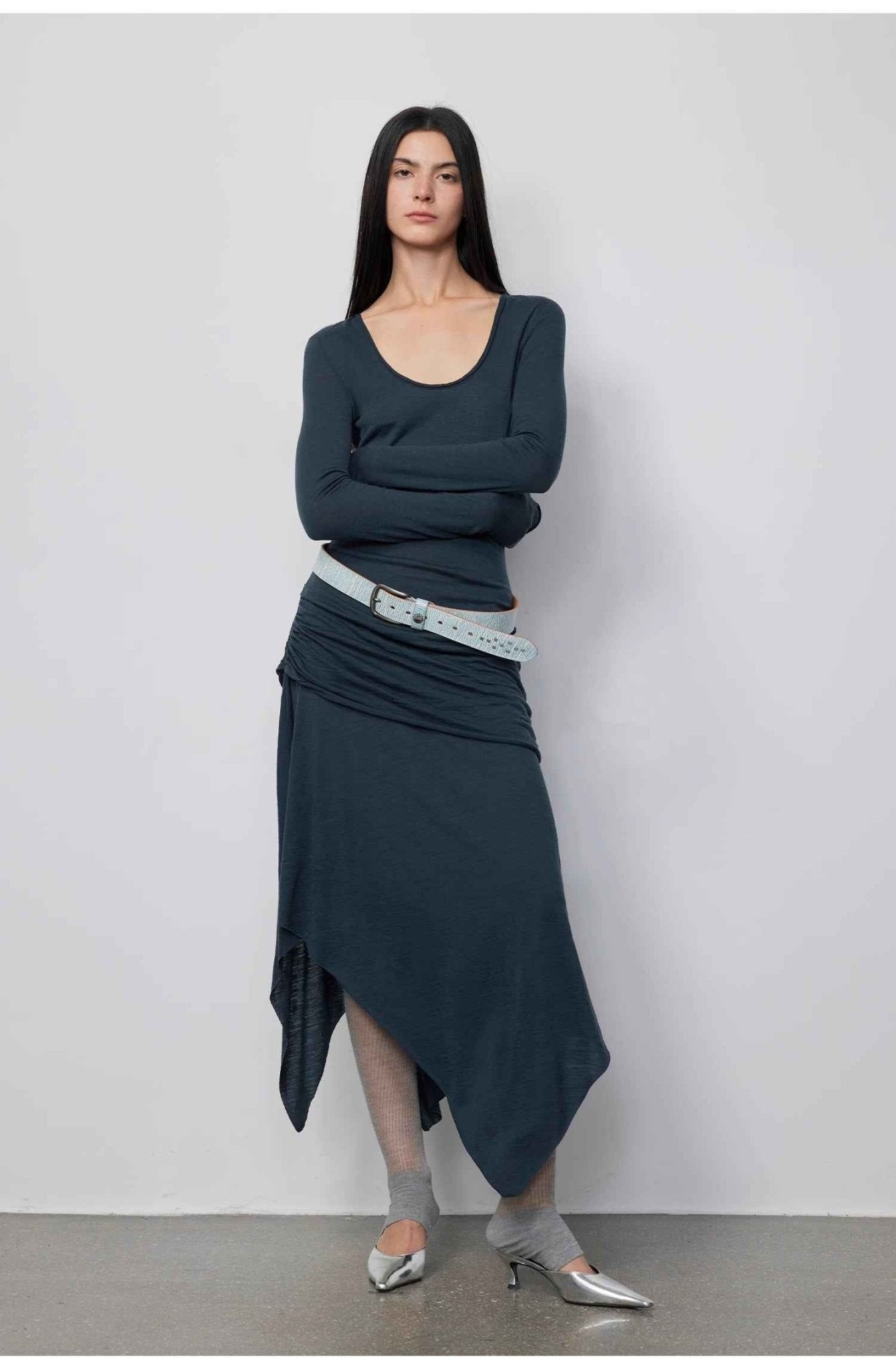 "Dreamy Ball" Lightweight and Breathable 100% Wool / U - neck Irregular Hem Long Dress for Women - variant_title