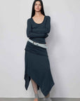 "Dreamy Ball" Lightweight and Breathable 100% Wool / U - neck Irregular Hem Long Dress for Women - variant_title
