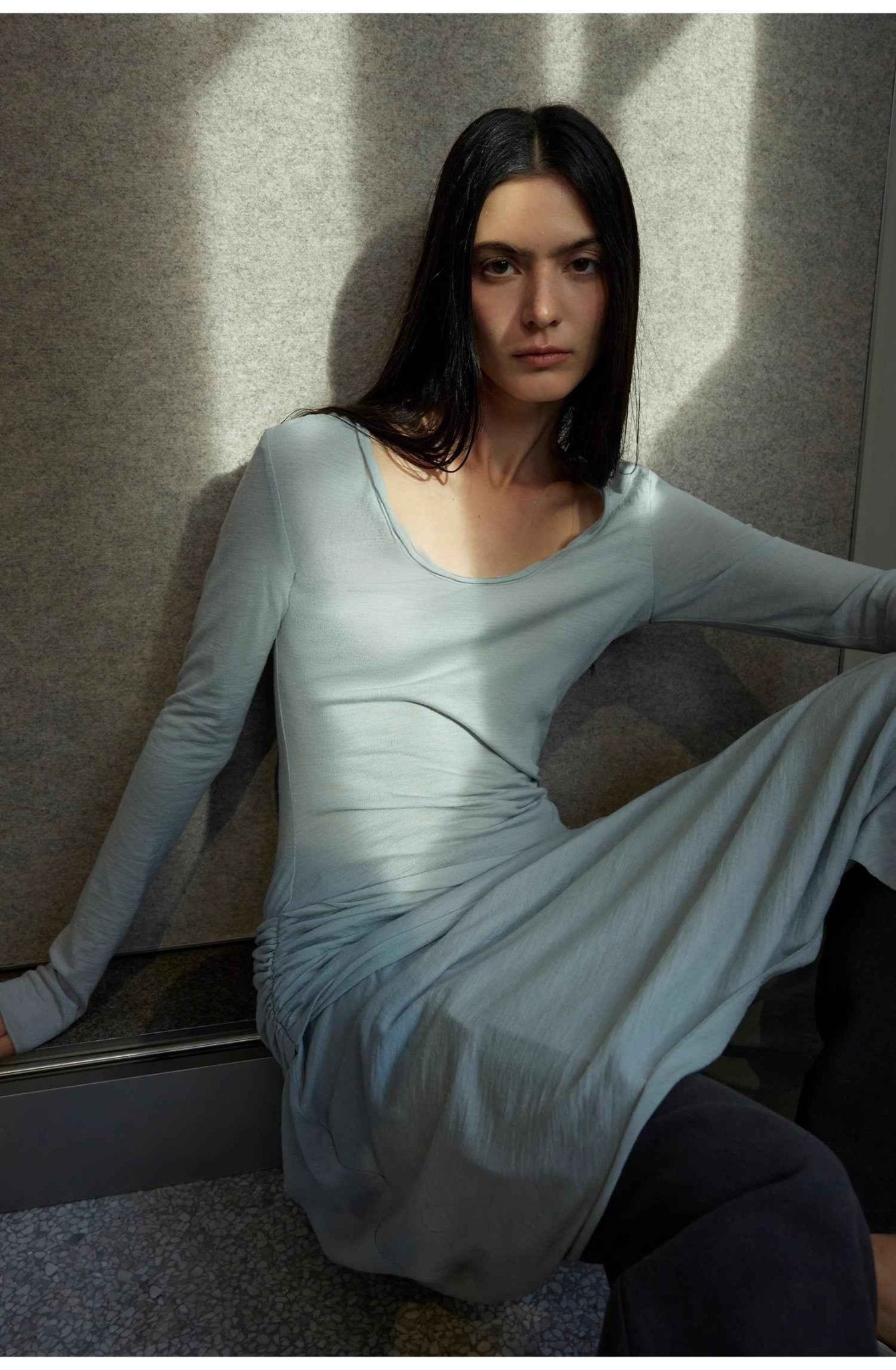 "Dreamy Ball" Lightweight and Breathable 100% Wool / U - neck Irregular Hem Long Dress for Women - variant_title