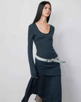 "Dreamy Ball" Lightweight and Breathable 100% Wool / U - neck Irregular Hem Long Dress for Women - variant_title