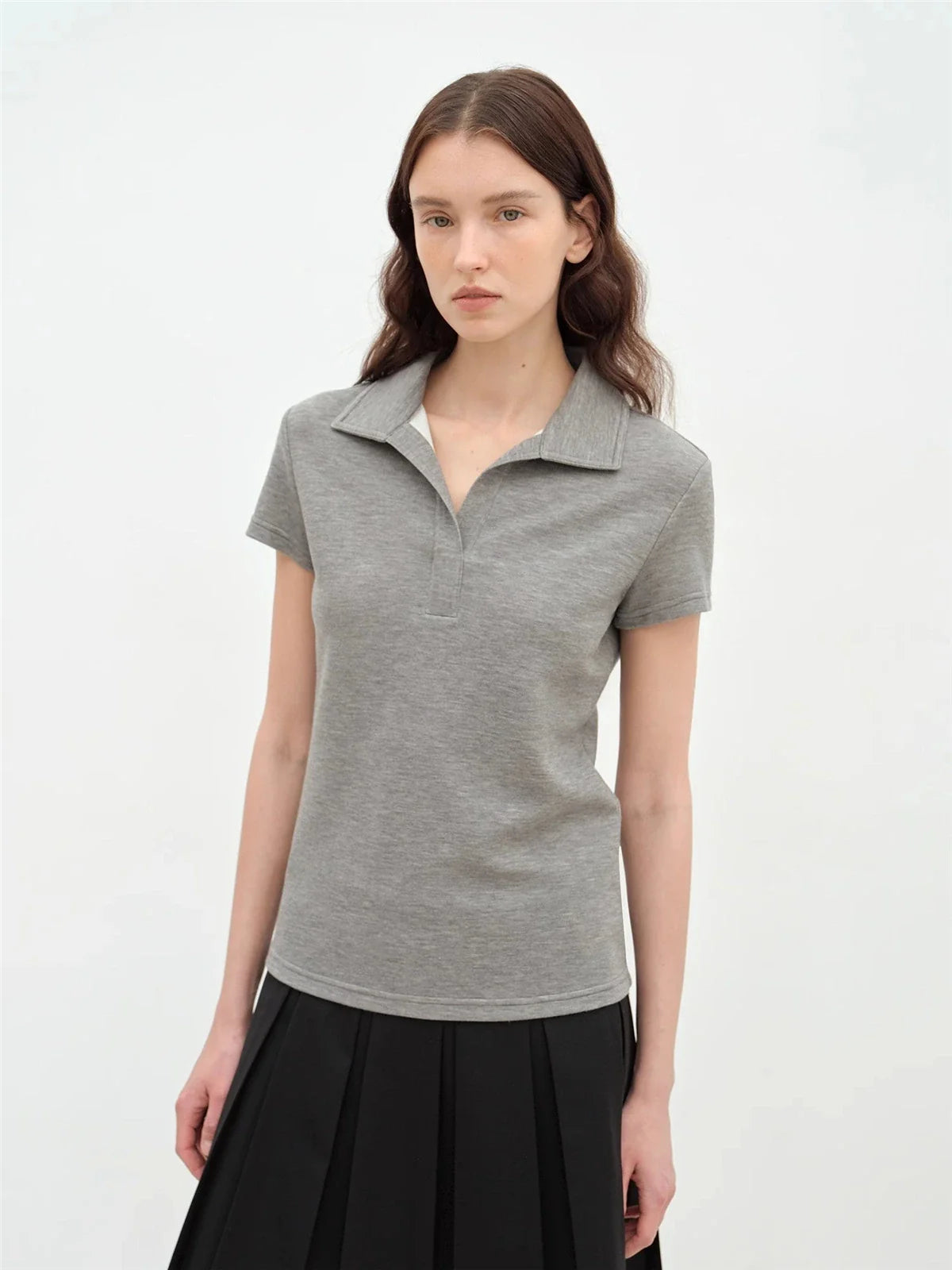 Dublin lapel slim fit short sleeve T-shirt gray angled front view