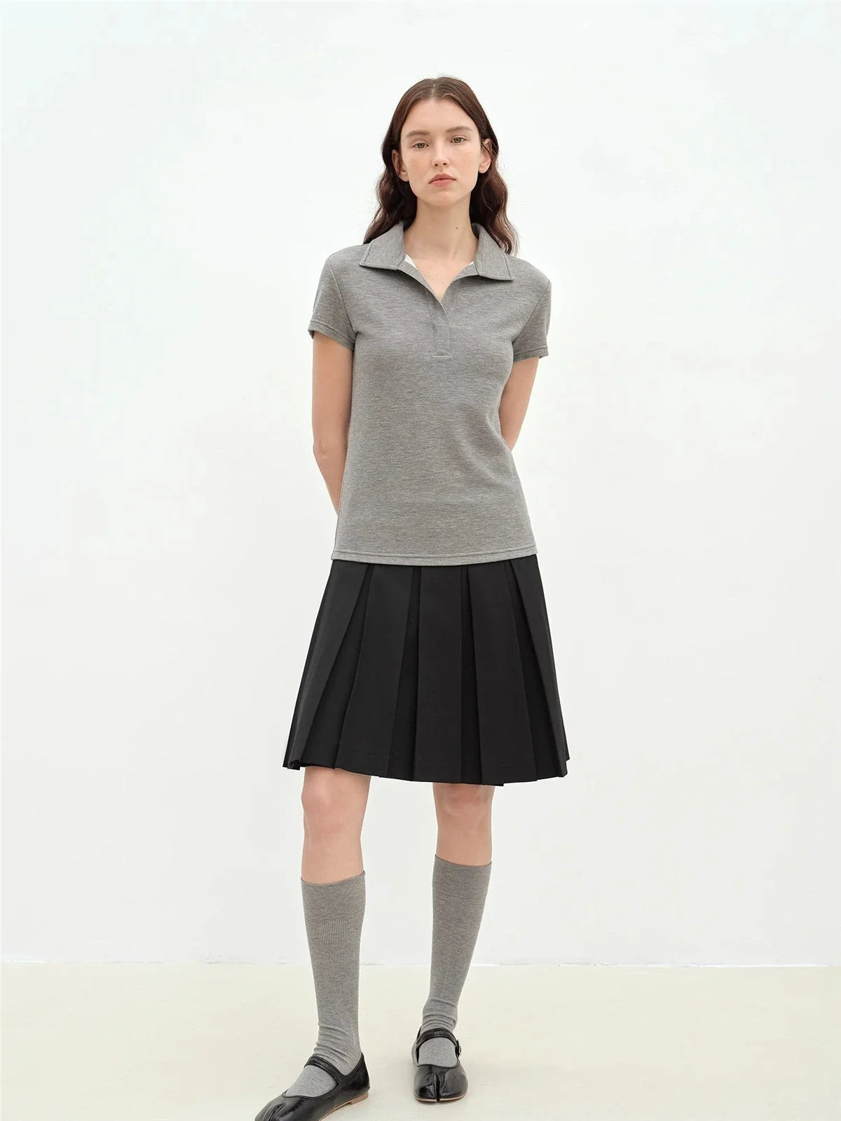 Dublin lapel slim fit short sleeve T-shirt gray full front view