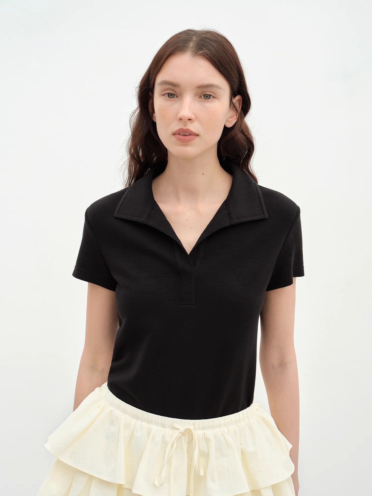 "Dublin" Lapel Straight Shoulder Slim Fit Short Sleeve T-shirt Tops Women - variant_title