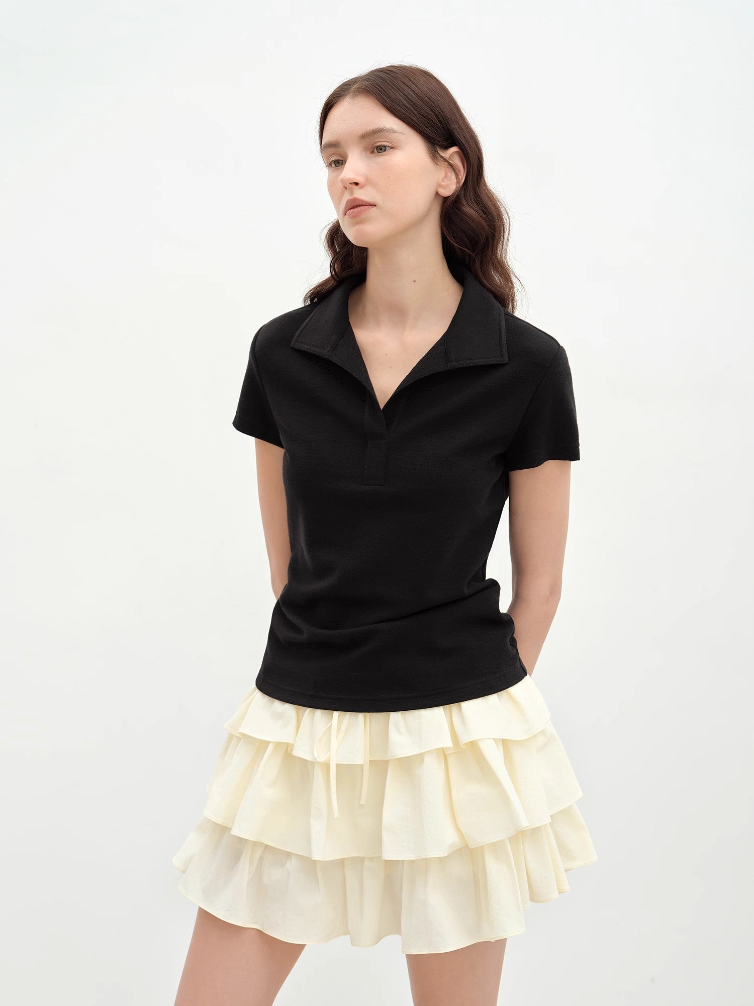 "Dublin" Lapel Straight Shoulder Slim Fit Short Sleeve T-shirt Tops Women - variant_title