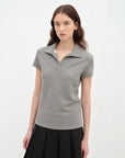 "Dublin" Lapel Straight Shoulder Slim Fit Short Sleeve T-shirt Tops Women - variant_title