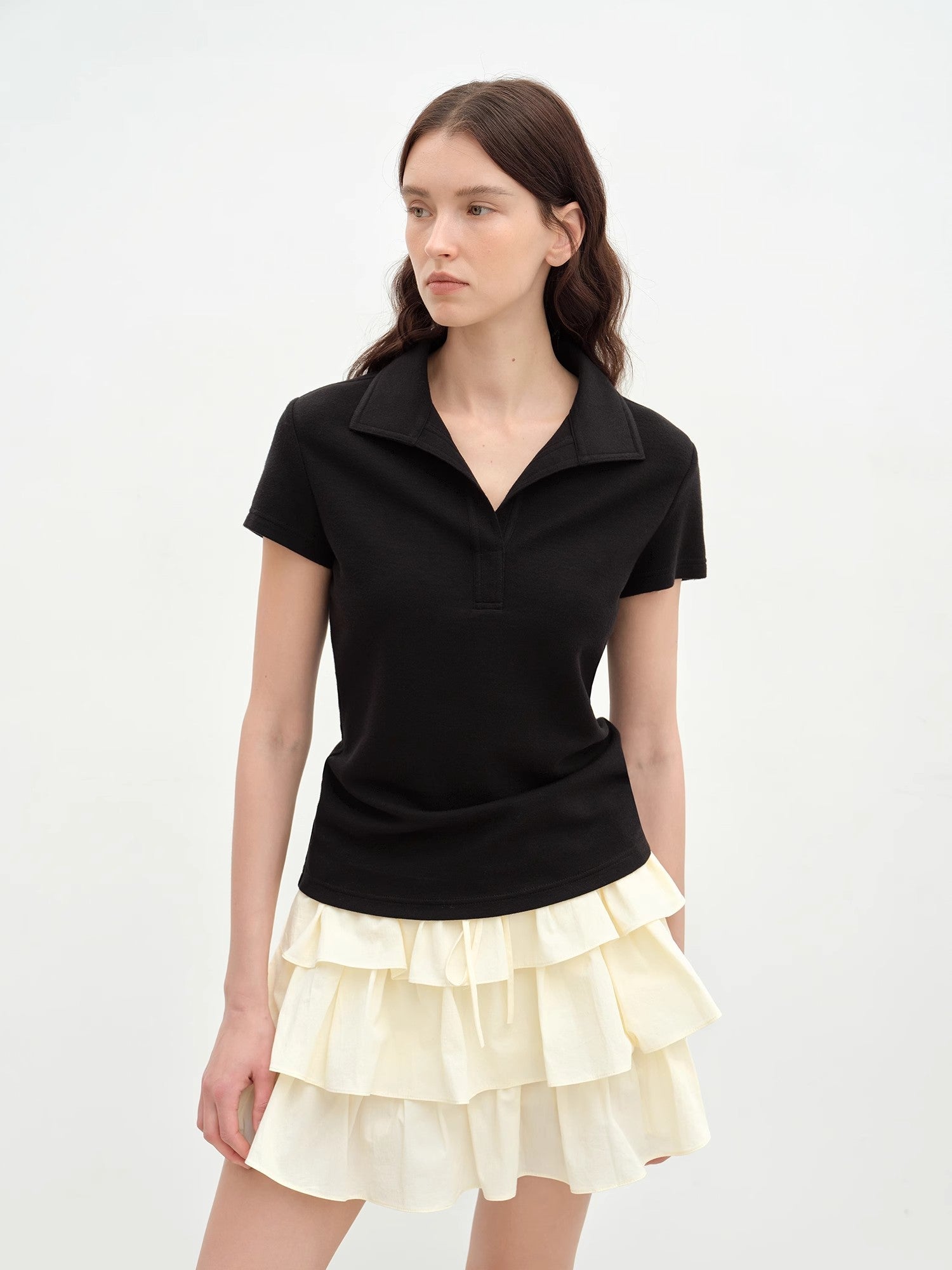 "Dublin" Lapel Straight Shoulder Slim Fit Short Sleeve T-shirt Tops Women - variant_title