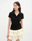 "Dublin" Lapel Straight Shoulder Slim Fit Short Sleeve T-shirt Tops Women - variant_title