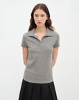 "Dublin" Lapel Straight Shoulder Slim Fit Short Sleeve T-shirt Tops Women - variant_title