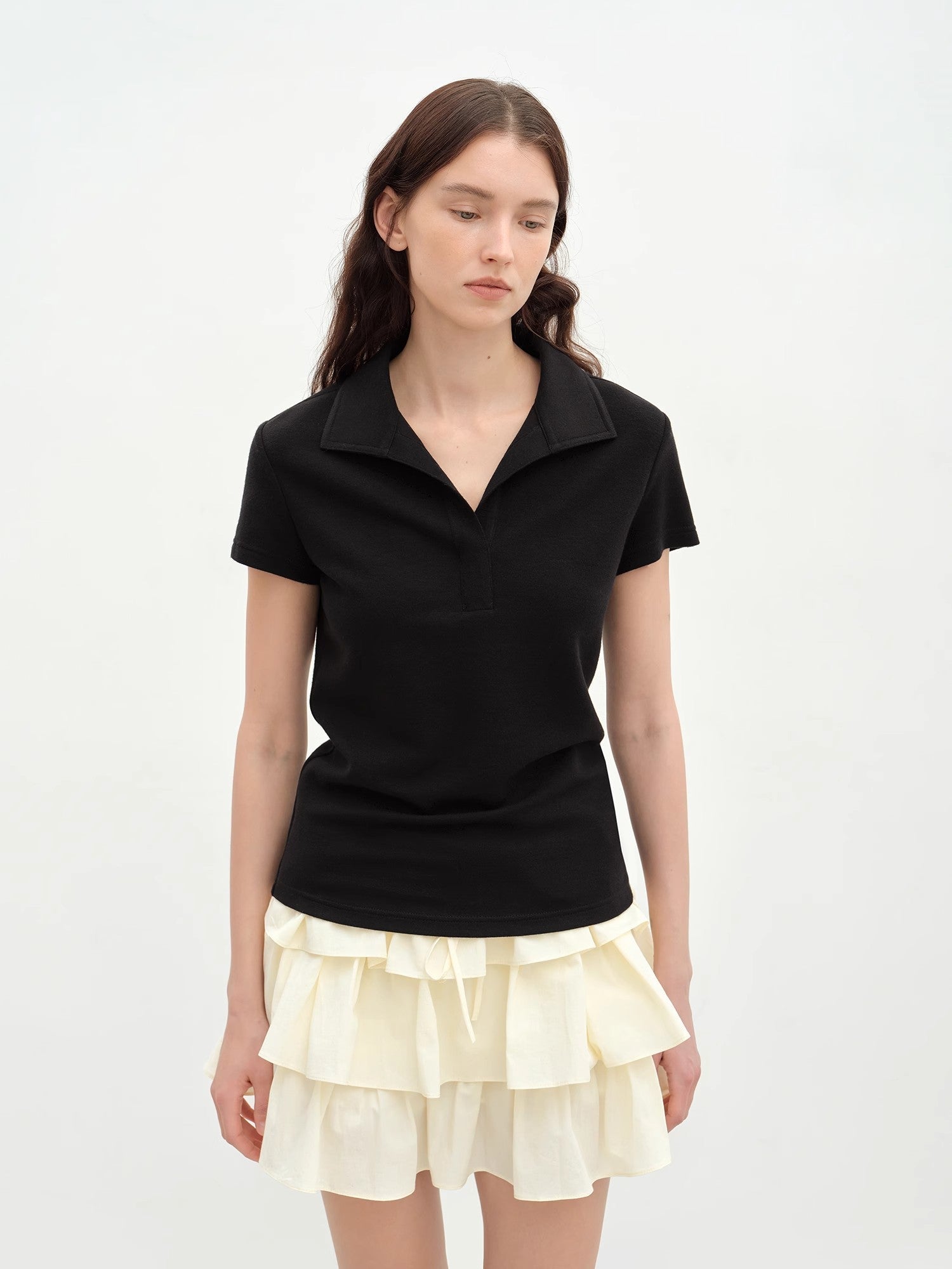 "Dublin" Lapel Straight Shoulder Slim Fit Short Sleeve T-shirt Tops Women - variant_title