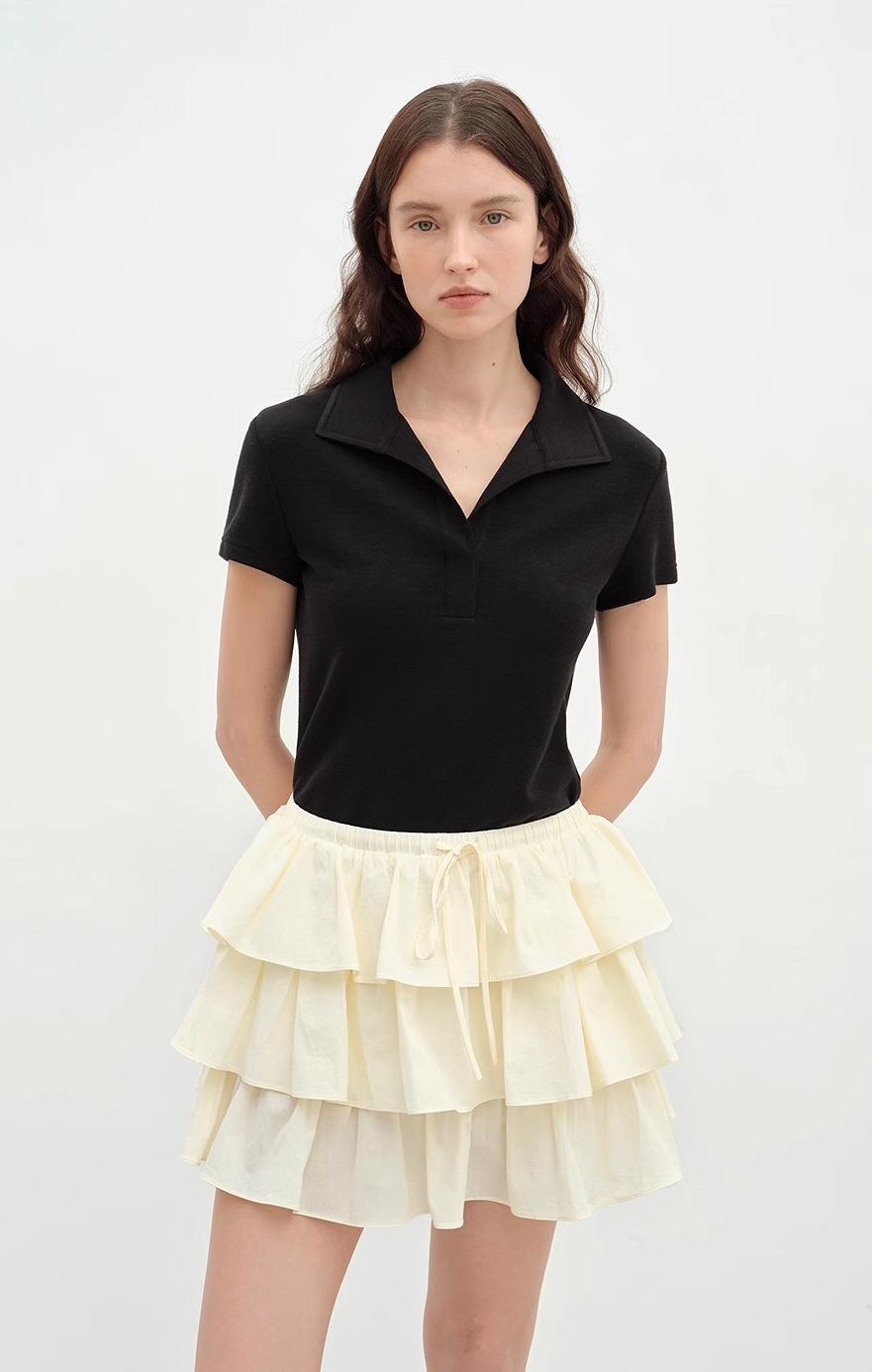 "Dublin" Lapel Straight Shoulder Slim Fit Short Sleeve T-shirt Tops Women - variant_title