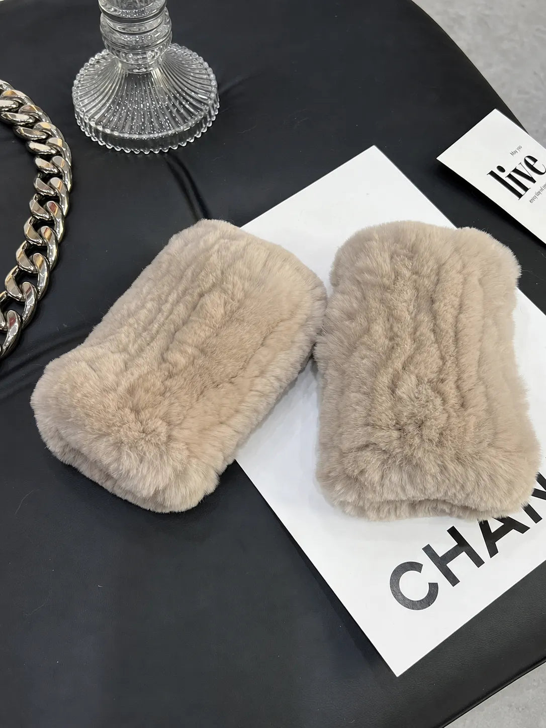 Rex rabbit fur fingerless gloves texture and fit detail - Fireladyfur