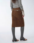 "Early Spring Sun" Retro Distressed Flocked Denim Straight Skirt Side Zipper Slit Skirt - variant_title