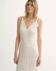 EASTMAN Ice Gloss Acetate Three - Dimensional Wave Drape Pleated V - Neck Suspender Dress - variant_title