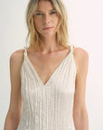 EASTMAN Ice Gloss Acetate Three - Dimensional Wave Drape Pleated V - Neck Suspender Dress - variant_title