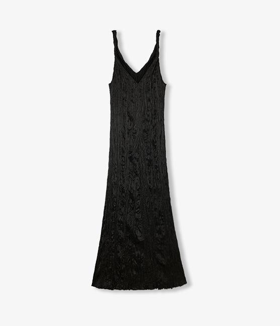 EASTMAN Ice Gloss Acetate Three - Dimensional Wave Drape Pleated V - Neck Suspender Dress - variant_title