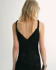EASTMAN Ice Gloss Acetate Three - Dimensional Wave Drape Pleated V - Neck Suspender Dress - variant_title