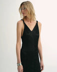 EASTMAN Ice Gloss Acetate Three - Dimensional Wave Drape Pleated V - Neck Suspender Dress - variant_title