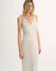 EASTMAN Ice Gloss Acetate Three - Dimensional Wave Drape Pleated V - Neck Suspender Dress - variant_title