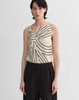 Elastic silk twisted collar original geometric print slim fit multi - occasion T-shirt sleeveless vest for women - variant_title
