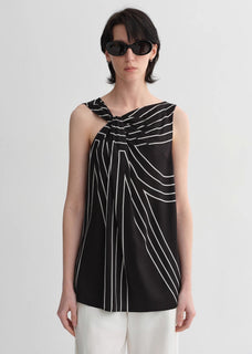 Elastic silk twisted collar original geometric print slim fit multi - occasion T-shirt sleeveless vest for women - variant_title